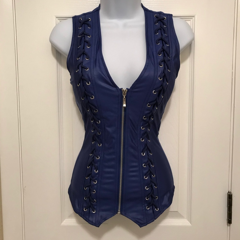 NWT Oh Yes ZIP Up Vest Stretch Blue Small Push Up